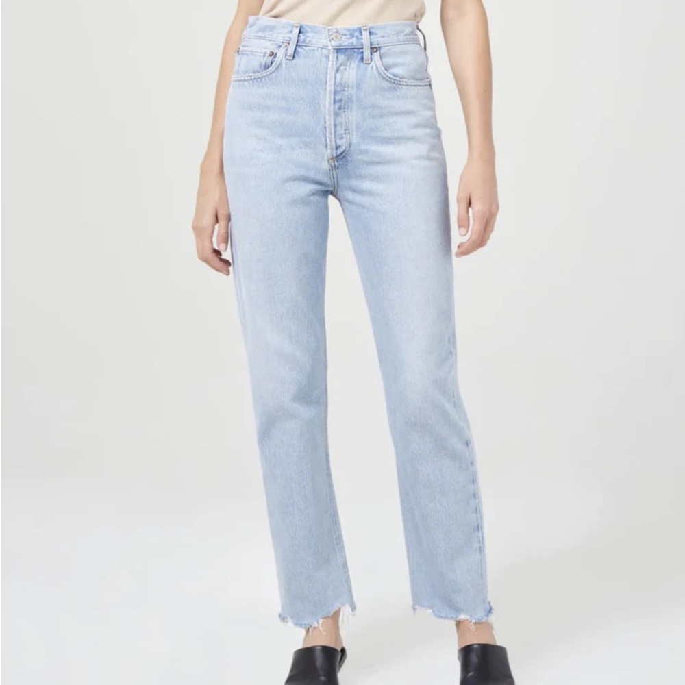 Agolde Premium 90's Pinch Waist High Rise Straight Leg Jeans Light Wash Size 33 - Picture 1 of 9